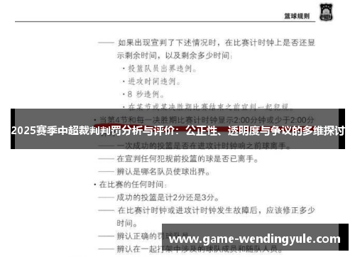 2025赛季中超裁判判罚分析与评价：公正性、透明度与争议的多维探讨