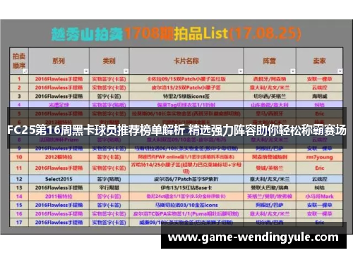 FC25第16周黑卡球员推荐榜单解析 精选强力阵容助你轻松称霸赛场